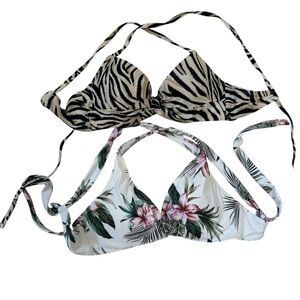 Set of 2, Bikini Tops Floral and Zebra Print, Small